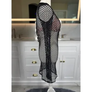 Hera Collection Fishnet Swim Cover Up Women S Black Long Sleeve Sheer Mesh Dress thumbnail 4
