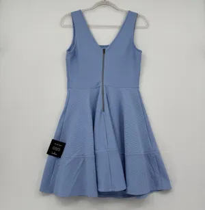 Lulus Fit & Flare Mini Dress Blue Textured Sleeveless Zip Back Chic Summer Sz L thumbnail 2