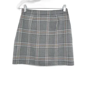 Abercrombie & Fitch White Black Plaid Zip Up Slit A-Line Skirt Mini Skirt Size S thumbnail 2