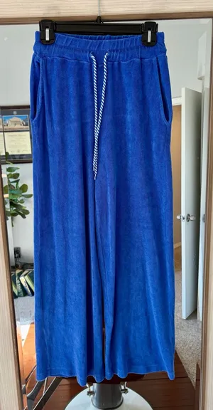 Sundry loop terry wide leg crop pants in blue 100% cotton terrycloth size Small thumbnail 1