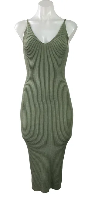 Princess Polly Olive Green Sleeveless Ribbed Knit Camisole Midi Bodycon Dress S thumbnail 1