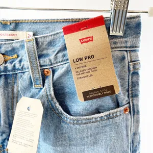 Levi's Low Pro Straight Leg Ripped Knees Released Raw Hem Jeans Blue 24 thumbnail 5