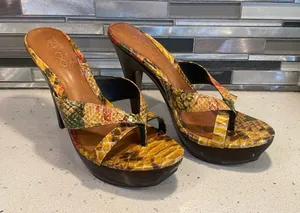 Aldo Women’s Yellow Snakeskin Sandal Platform Heels thumbnail 1