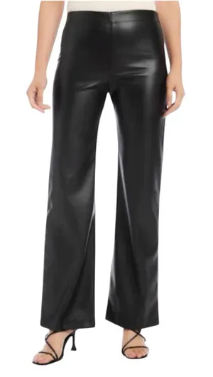 Vince Camuto Faux Leather Metallic Flared Leg‎ Pull On Pants Black Size Large thumbnail 1