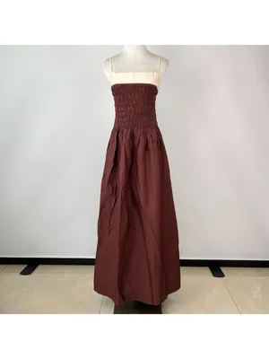 NWOT Farm Rio Cotton Sleeveless Midi Dress Brown and Ivory Sz L thumbnail 5