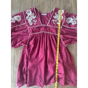 St. Roche Boho‎ Peasant Tunic Dress M Burgundy Embroidered Organic Cotton India thumbnail 4