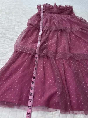 Lulu's Sweetheart Style Mauve Polka Dot Bustier Tiered Midi Dress Size S thumbnail 6