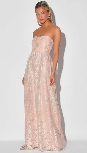 NWOT Lulus Love Will Find A Way Peach Lace Strapless Maxi Dress S thumbnail 3