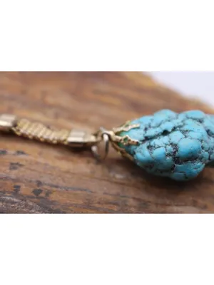 Turquoise Nugget Keychain With Gold-Tone Ring & Mesh Chain Unique Handmade Gift thumbnail 5