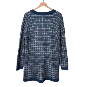 Talbots Merino Wool V Neck Cardigan Sweater Texture Plaid Blue White Size Medium thumbnail 4