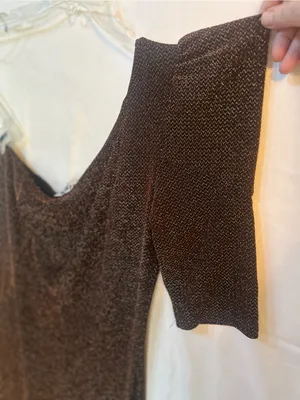 Plus size Mystic One-Shoulder Metallic Bronze Brown Mini Dress 2X thumbnail 4