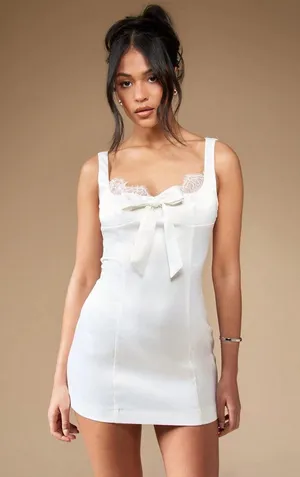 Missguided Satin Lace Trim Bow Front Mini Sleep Dress Sz XL thumbnail 1