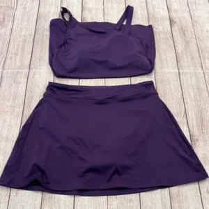 Lands End NEW Womens Deep Purple Asymmetrical Tankini Top Swim Skirt Set Size 4 thumbnail 1
