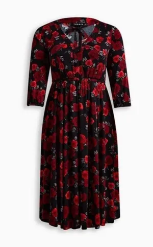 Womens Size 2 2X Torrid Midi Neck Tie Floral Dress NWT thumbnail 5