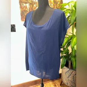 Forever 21+ Navy Blue Resort Chiffon Blouse | Twisted Back Detail | Size 1X thumbnail 4