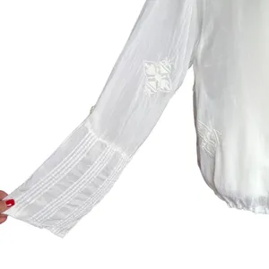 Johnny Was‎ White Embroidered Long Sleeve Sheer Blouse Sz M thumbnail 5