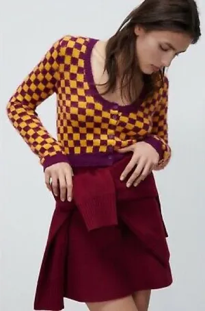 NWT Zara Wool Blend Plaid Knit Cardigan Jacket Size Small thumbnail 1