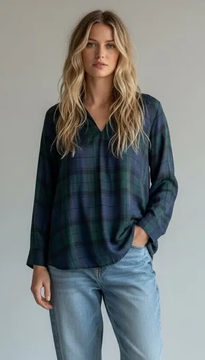 Womens AnnTaylor Loft Preppy Softened plaid Tunic Small thumbnail 1