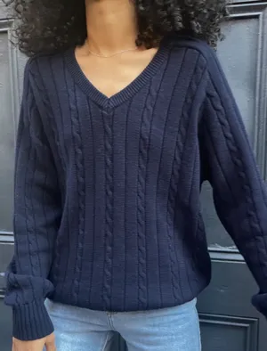 Brandy Melville Navy Ida Cable Knit V-Neck Sweater thumbnail 1
