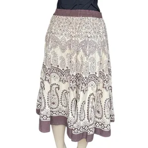 Vintage Bohemian Skirt West Midi Skirt Brown Paisley Floral Print Studio thumbnail 2