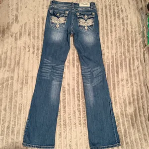 Grace in‎ LA Women Bootcut Jeans Blue Embroidered Rhinestone Wing Pocket Size 26 thumbnail 3
