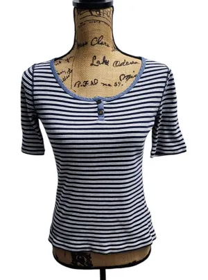 LRL Ralph Lauren Striped Top Denim‎ Trim Casual Tee Shirt Small thumbnail 1