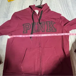 Victoria’s Secret PINK Burgundy Maroon Zip-Up Hoodie; Large Women’s thumbnail 5