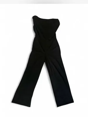 Black sleeveless off the shoulder jumpsuit with wide leg thumbnail 6