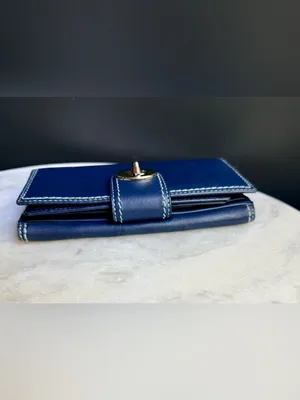 Vintage Coach Blue Leather Turnlock Checkbook Wallet Contrast Stitching thumbnail 6