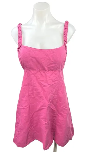 Zara Pink Square Neck Sleeveless Lace Up A-Line Flare Cami Tank Mini Dress Sz M thumbnail 1