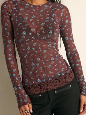 NWT Free People Midnight Spark Layering Top in Brown Combo thumbnail 1
