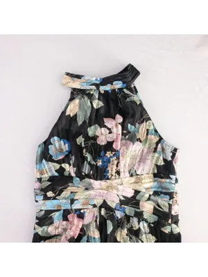 Adrianna Papell Black Floral Halter Maxi Dress Women 8 M thumbnail 4