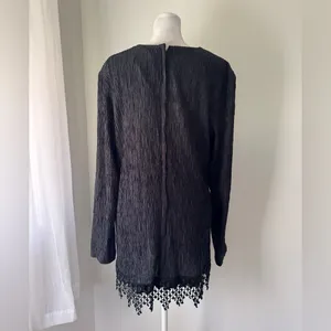 Vintage ‘90s Melissa Black Fringe Hem Long Sleeve Mini Shift Dress thumbnail 4