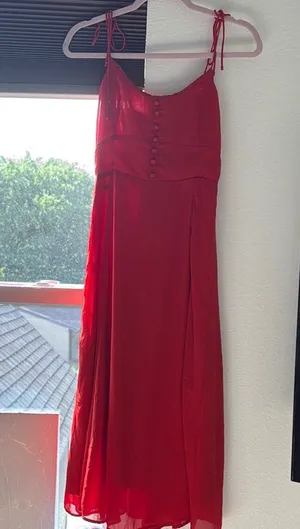Abercrombie and Fitch Red Tie-Strap Corset Midi Dress thumbnail 1