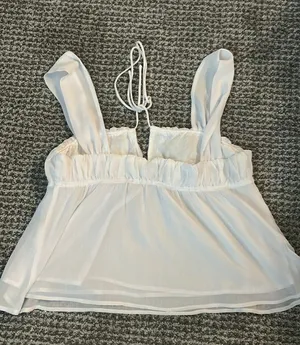 Princess Polly White Flowy Tank  thumbnail 1