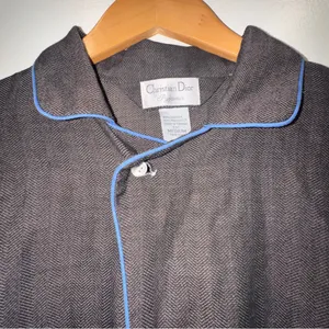 Vintage Christian Dior Pyjama Herringbone Button Front Lounge Shirt M Luxury 80s thumbnail 5