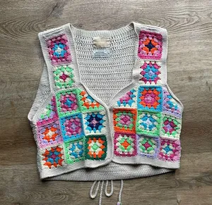 Society Mano Crochet Granny Square Vest S Festival Boho Rainbow Retro Fairycore thumbnail 3