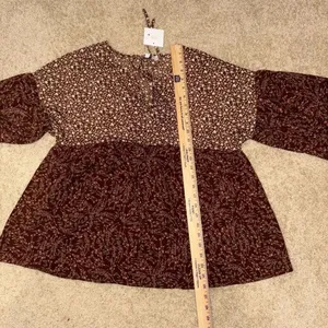 Hayden Los Angeles Brown‎ floral tie neck babydoll top NEW size L thumbnail 9