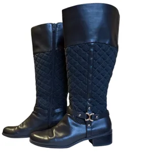 Charter Club Wide Calve Brown Faux Leather‎ & Grey Quilted Riding Boots Sz 7.5 thumbnail 2