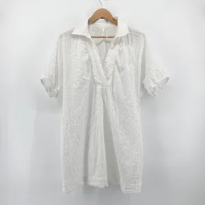 Anthropologie White V-Neck‎ Tiered Sleeve Tunic Dress Textured Collared Medium thumbnail 3