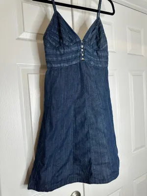 7 For All Mankind Denim Mini Dress Size Small 100% Cotton Y2K Spaghetti Strap thumbnail 3