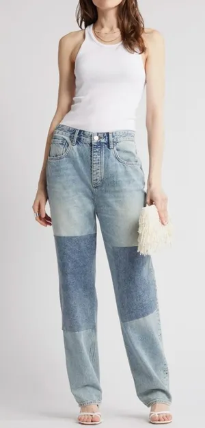 AG Adriano Goldschmied Patchwork‎ Straight Leg Jeans Light Wash Womens Size 25 thumbnail 1
