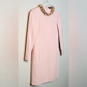 Worth Blush Pastel Pink Beaded Collar Wool Blend Shift Long Sleeve Dress thumbnail 3