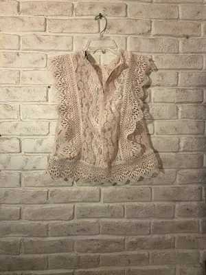 Zara Pink Lace Sleeveless Top with Scalloped Edges Size M thumbnail 3