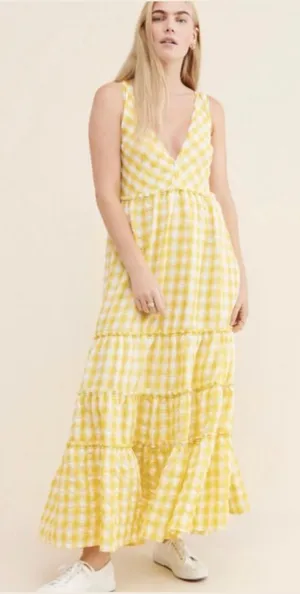 free people yellow gingham raw edges halter maxi dress thumbnail 1