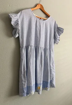 Gingham Dress with Floral Hem thumbnail 1