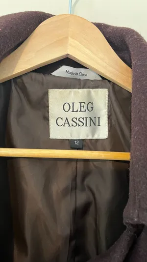 Vintage Oleg Cassini Dark Brown Wool Trench Coat Belted Double Breasted L 12 Y2 thumbnail 7