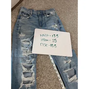 American Eagle Light Wash Distressed Mom Jeans High Rise Size 4 Short thumbnail 6