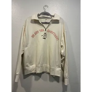Uniqlo Cream Half-Zip Collared Sweatshirt with Pink Graphic thumbnail 2