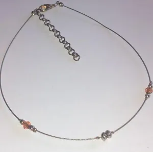 Silver Tone Amber Beads Dainty Beaded Boho Necklace thumbnail 1
